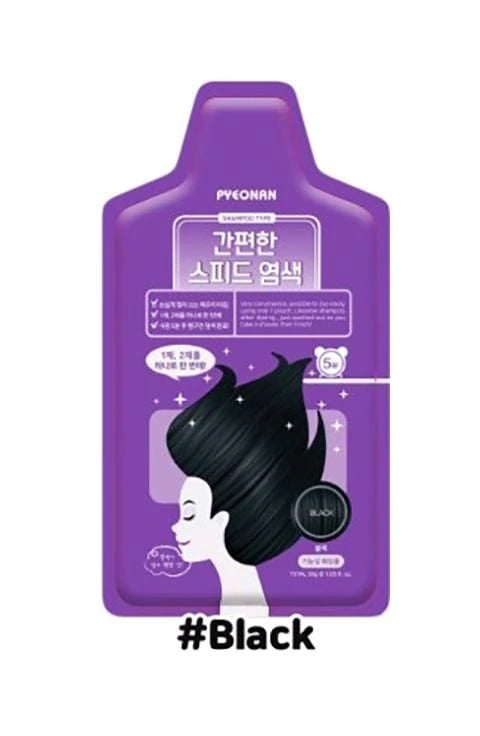 Pyeonan 5min Speed Hair Dye Hair Color (Shampoo Type) Black 5pcs in 1pack