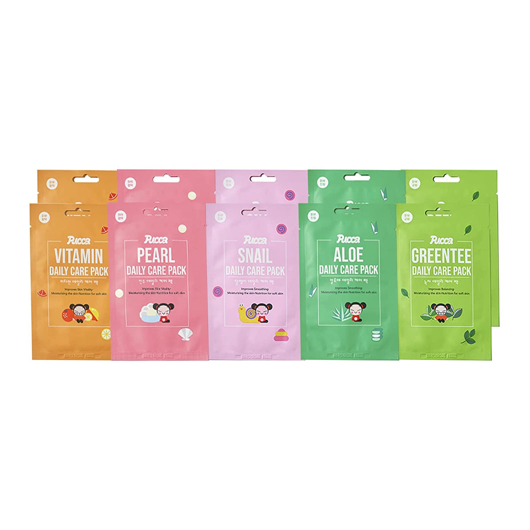 Fachouette Pucca Daily Skin Care Pack All Types of Skin Face Mask Paper Sheet 10Sheet, 25Sheet, 50Sheet