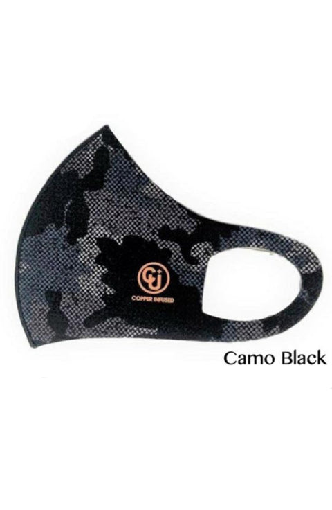 Copper Infused Face Mask Black Camo Color